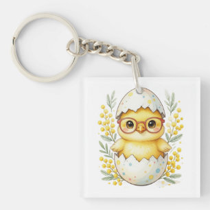 Cute Easter Chick Glasses Mimosa Bloom Key Ring
