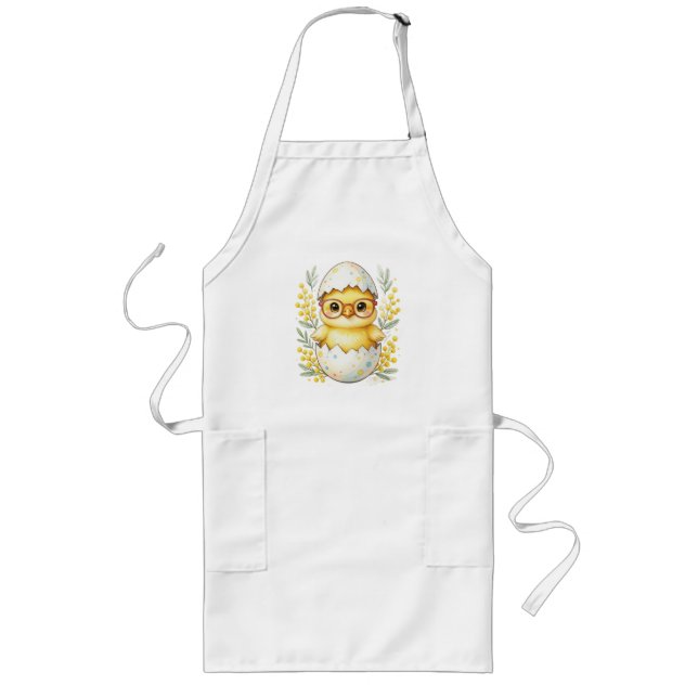 Cute Easter Chick Glasses Mimosa Bloom Long Apron (Front)