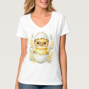 Cute Easter Chick Glasses Mimosa Bloom T-Shirt