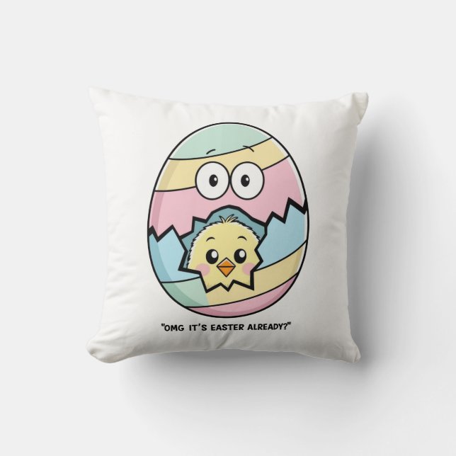 Cute Easter Chick in Cracked Egg - Spring Holiday  Cushion (Front)