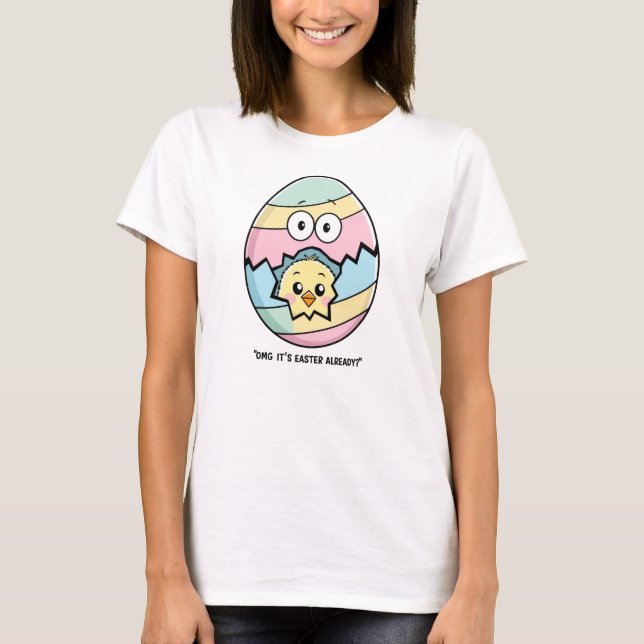 Cute Easter Chick in Cracked Egg - Spring Holiday  T-Shirt (Front)