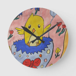 Cute Easter Chick Round Clock