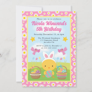 Cute Easter Chick Spring Kids Birthday Invitation