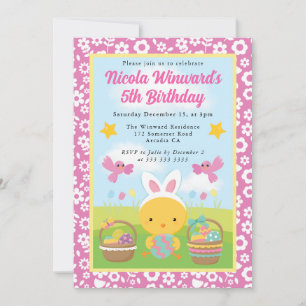 Cute Easter Chick Spring Kids Birthday Invitation