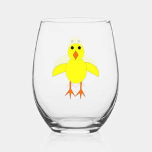 Cute Easter Chick Stemless Wine Glass