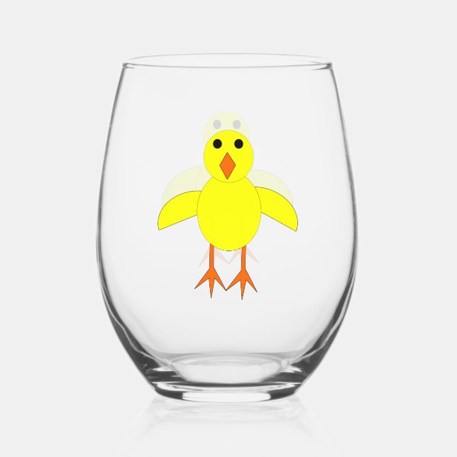 Cute Easter Chick Stemless Wine Glass (Front)