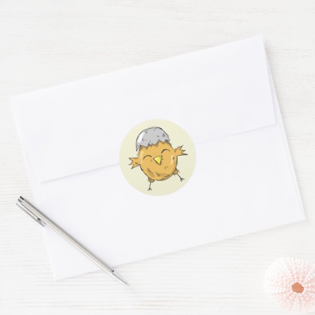 Cute Easter Chick with Eggshell Drawing  Classic Round Sticker (Envelope)