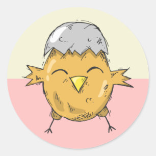 Cute Easter Chick with Eggshell Drawing Classic Round Sticker