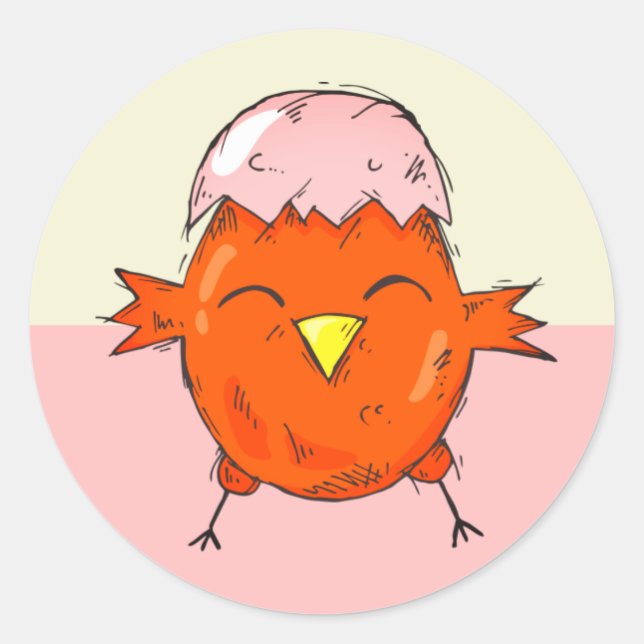 Cute Easter Chick with Eggshell Drawing Classic Round Sticker (Front)