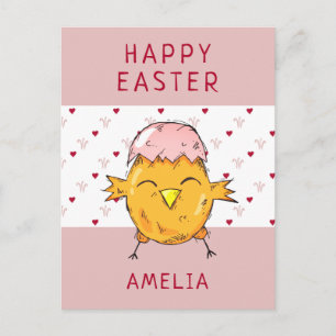 Cute Easter Chick with Eggshell Heart Happy Easter Holiday Postcard