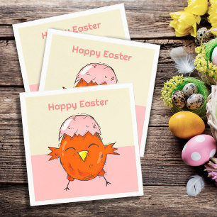 Cute Easter Chick with Eggshell Party Napkin