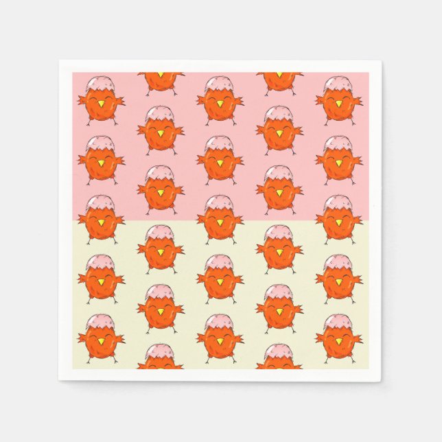 Cute Easter Chick with Eggshell Pattern Party  Napkin (Front)