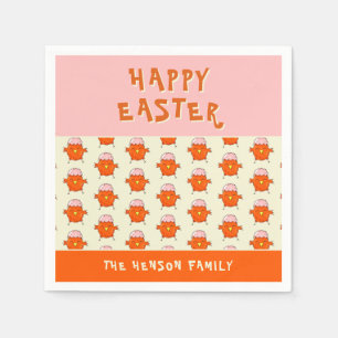 Cute Easter Chick with Eggshell Pattern Party Napkin