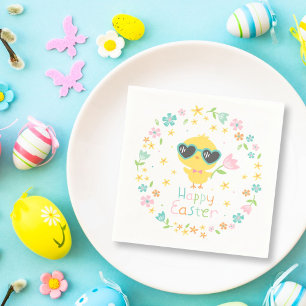 Cute Easter Chick with flowers Napkin