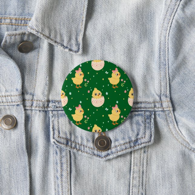 Cute Easter Chick with Pink Bow Seamless Pattern  7.5 Cm Round Badge (In Situ)