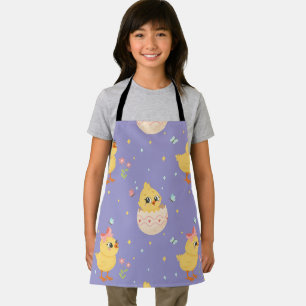 Cute Easter Chick with Pink Bow Seamless Pattern Apron
