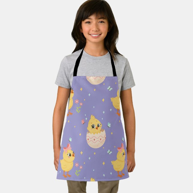 Cute Easter Chick with Pink Bow Seamless Pattern  Apron (Insitu)