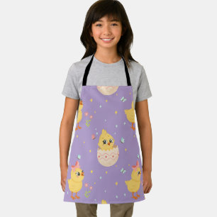 Cute Easter Chick with Pink Bow Seamless Pattern  Apron