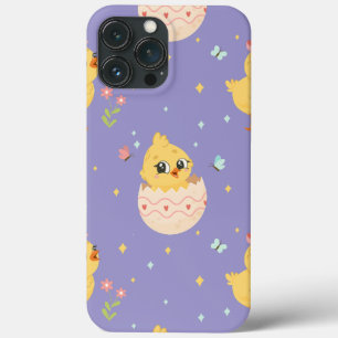 Cute Easter Chick with Pink Bow Seamless Pattern iPhone 13 Pro Max Case
