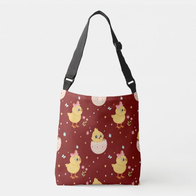 Cute Easter Chick with Pink Bow Seamless Pattern  Crossbody Bag (Front)