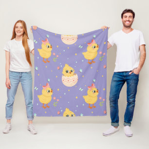 Cute Easter Chick with Pink Bow Seamless Pattern  Fleece Blanket