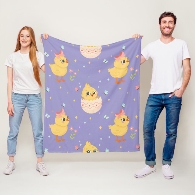 Cute Easter Chick with Pink Bow Seamless Pattern  Fleece Blanket (In Situ)