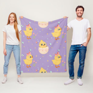 Cute Easter Chick with Pink Bow Seamless Pattern  Fleece Blanket