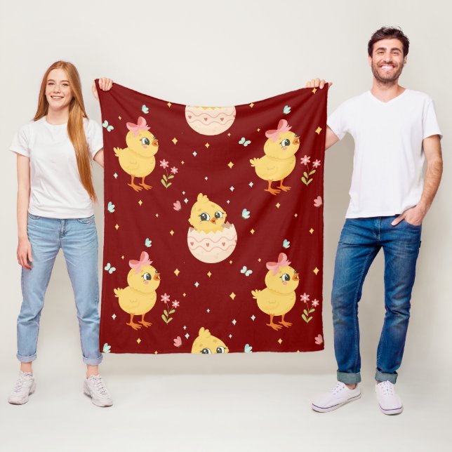 Cute Easter Chick with Pink Bow Seamless Pattern  Fleece Blanket (In Situ)