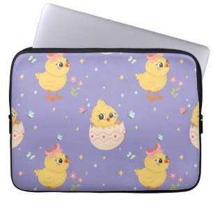 Cute Easter Chick with Pink Bow Seamless Pattern Laptop Sleeve