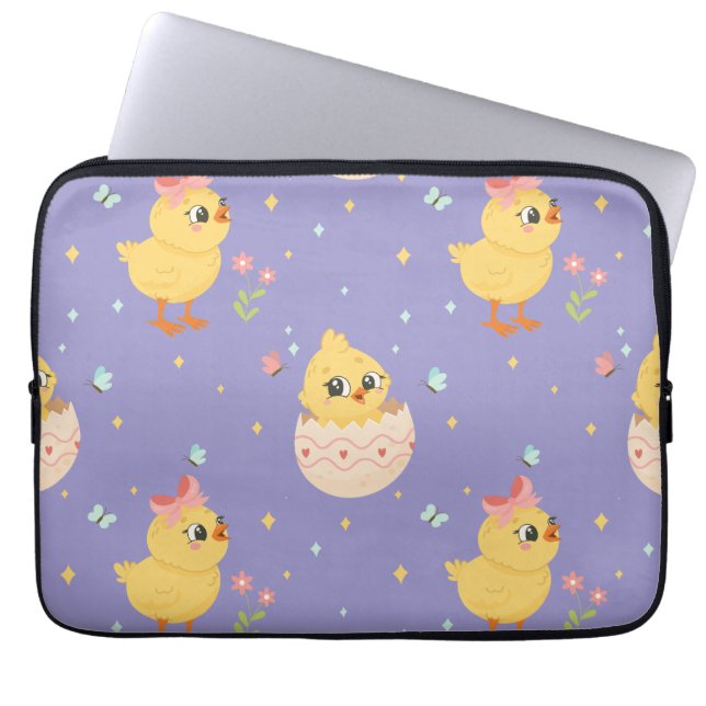 Cute Easter Chick with Pink Bow Seamless Pattern  Laptop Sleeve (Front)