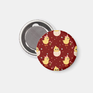 Cute Easter Chick with Pink Bow Seamless Pattern Magnet