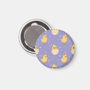 Cute Easter Chick with Pink Bow Seamless Pattern Magnet