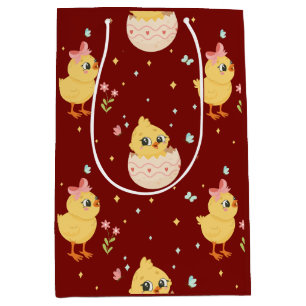 Cute Easter Chick with Pink Bow Seamless Pattern Medium Gift Bag