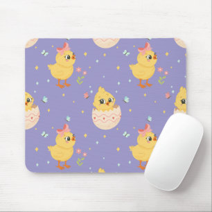 Cute Easter Chick with Pink Bow Seamless Pattern Mouse Mat