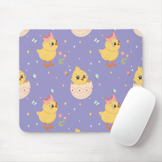 Cute Easter Chick with Pink Bow Seamless Pattern  Mouse Mat (With Mouse)