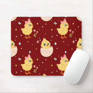 Cute Easter Chick with Pink Bow Seamless Pattern Mouse Mat