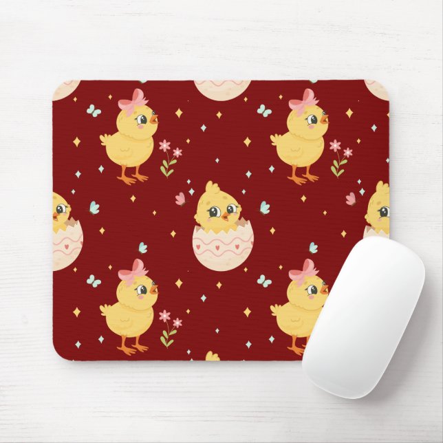Cute Easter Chick with Pink Bow Seamless Pattern  Mouse Mat (With Mouse)