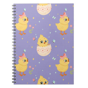 Cute Easter Chick with Pink Bow Seamless Pattern  Notebook