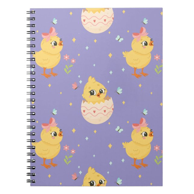 Cute Easter Chick with Pink Bow Seamless Pattern  Notebook (Front)