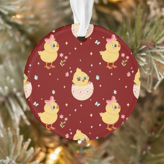 Cute Easter Chick with Pink Bow Seamless Pattern  Ornament (Tree)