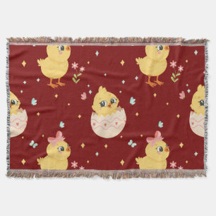 Cute Easter Chick with Pink Bow Seamless Pattern  Throw Blanket