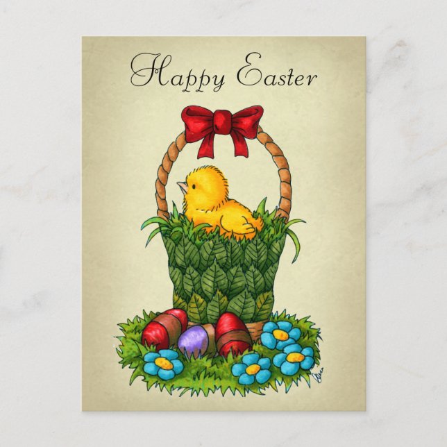 Cute Easter Chicken Holiday Postcard (Front)