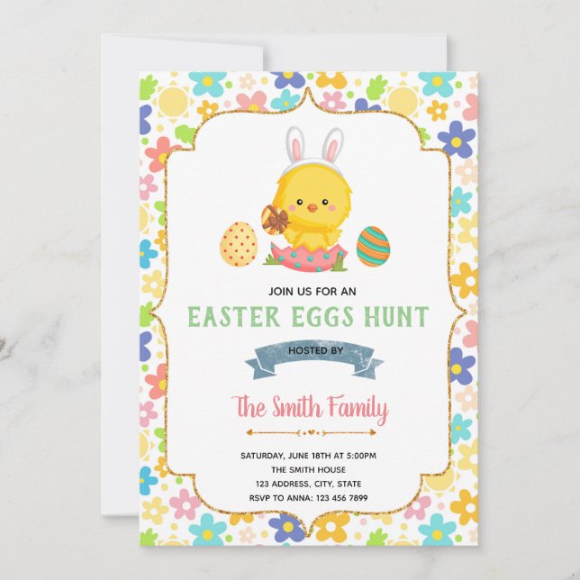 Cute easter chicken party invitation (Front)