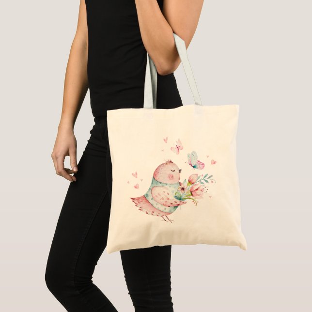 Cute Easter chicken with flowers and butterflies Tote Bag (Front (Product))