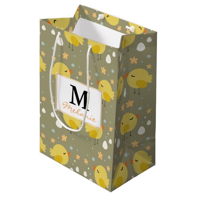 Cute easter chicks and little eggs pattern medium gift bag (Front Angled)