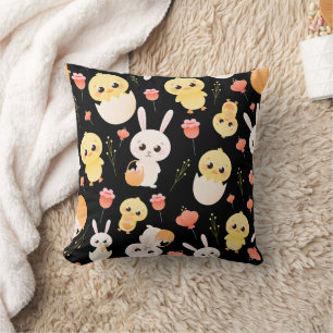 Cute Easter Chicks & Bunnies Seamless Pattern  Cushion