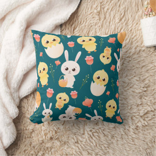 Cute Easter Chicks & Bunnies Seamless Pattern Cushion