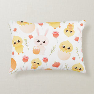 Cute Easter Chicks & Bunnies Seamless Pattern  Decorative Cushion