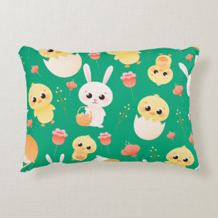 Cute Easter Chicks & Bunnies Seamless Pattern Decorative Cushion