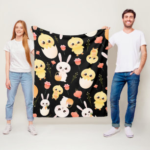 Cute Easter Chicks & Bunnies Seamless Pattern  Fleece Blanket